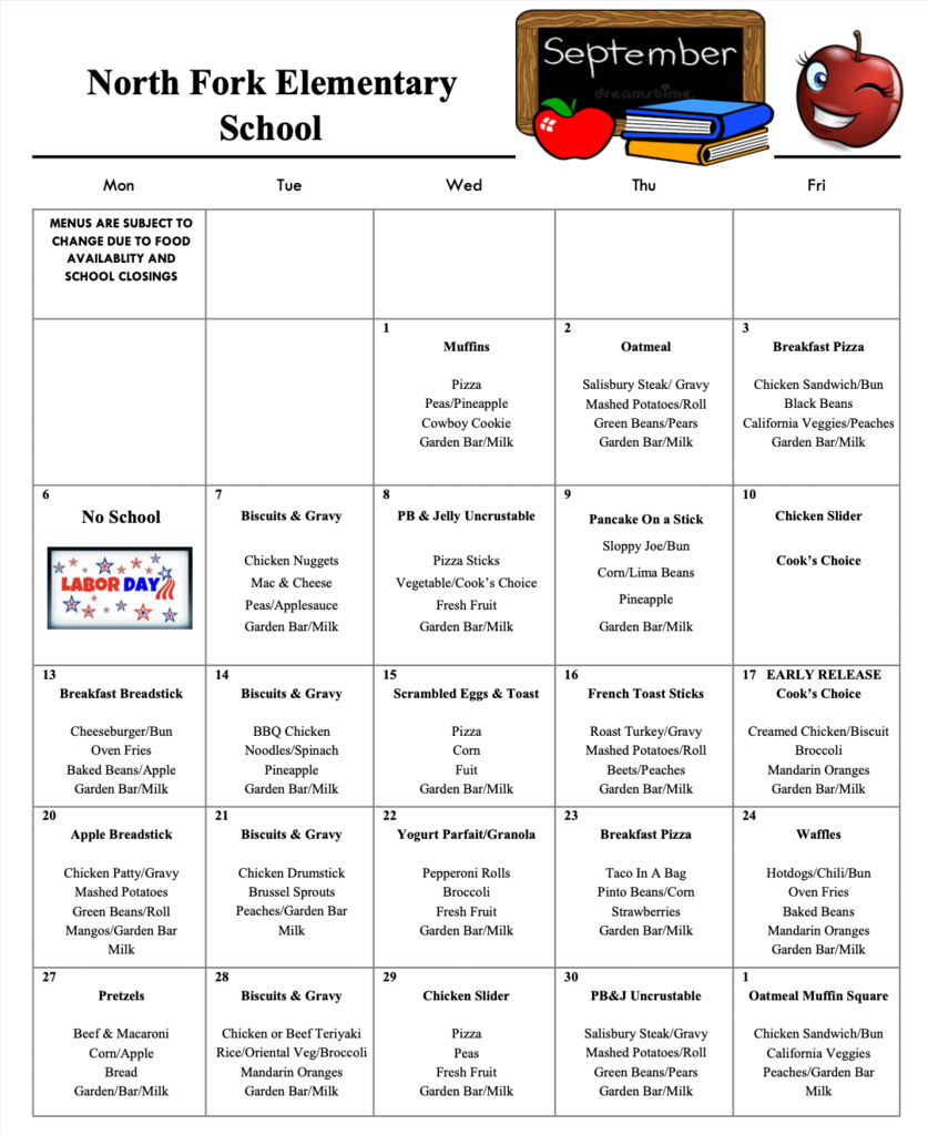 NFES Sept Menu