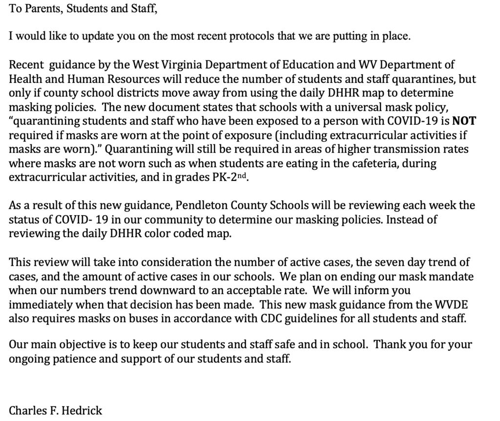 Letter from Mr. Hedrick
