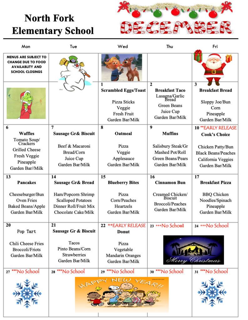 NFES December Menu
