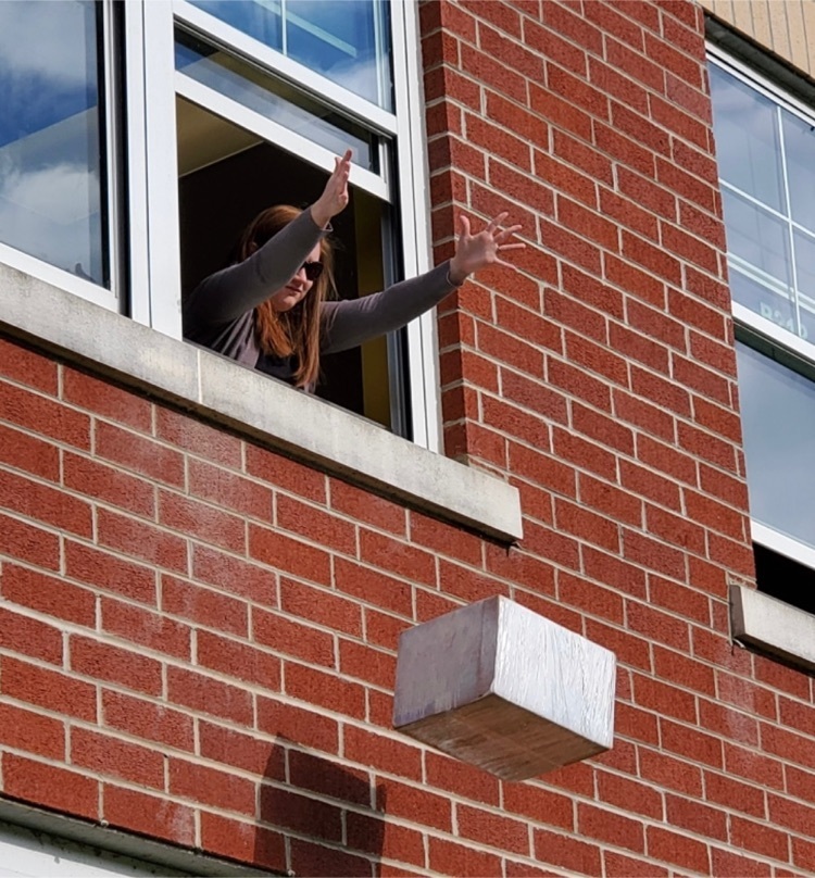 Teacher dropping egg project out window
