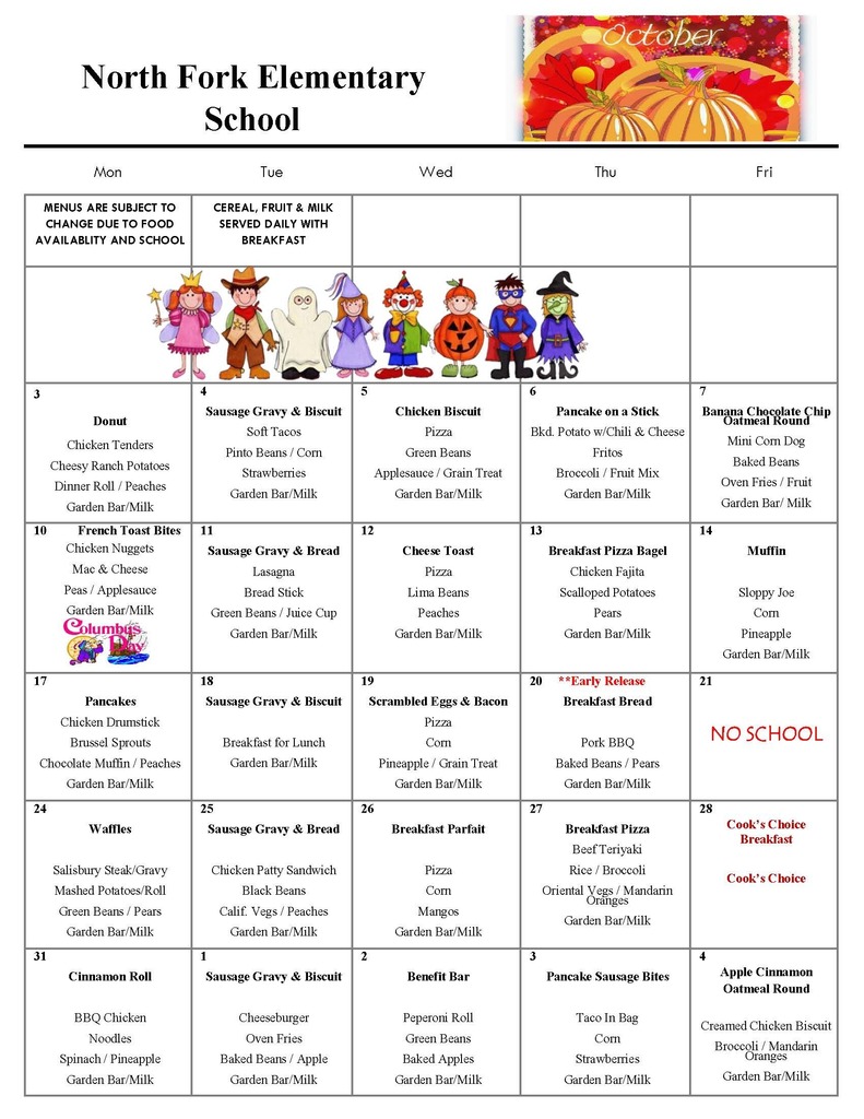 NFES Lunch Calendar
