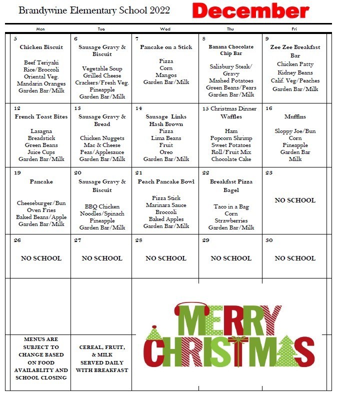 BES Lunch Menu