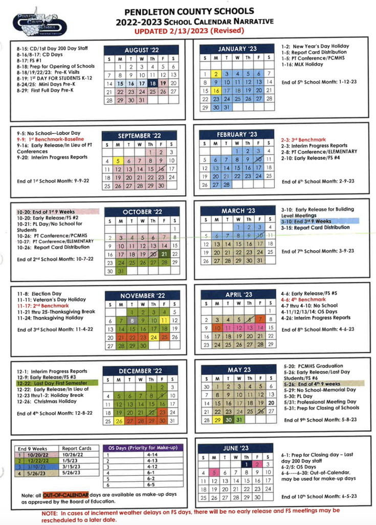 Updated Narrative School Calendar