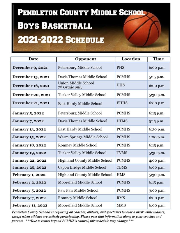 PC Middle School Boys Basketball Schedule Pendleton County Middle School