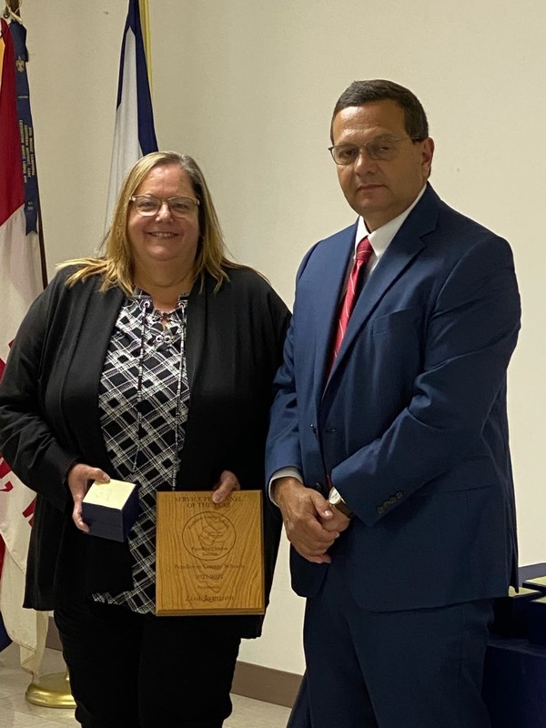 Central Office Service Personnel of the Year-Ms. Lisa Jamison with Mr. Charles Hedrick (Superintendent). Ms. Jamison was also recognized as the 2021-2022 Pendleton County Service Personnel of the Year.